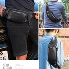 Riñonera Deportiva de Cuero Genuino - Bolsa Cruzada para Hombre, Mini Mochila de Viaje