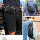 Riñonera de Cuero Genuino para Hombre - Bolso Pecho Pequeño para Viaje y Cartera para Tarjetas y Celular