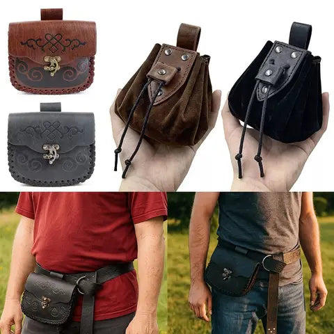 Riñonera Deportiva de Cuero Retro - Diseño Medieval para Festivales
