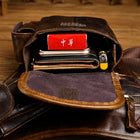Riñonera Deportiva de Cuero Encerado Vintage para Hombre - Bolsa de Cintura Multifuncional