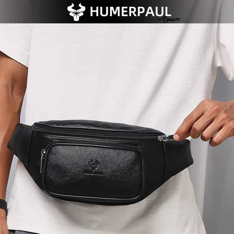 Riñonera Deportiva de Cuero Genuino - Bolso Bandolera para Hombre