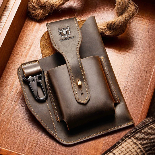 Riñonera de Cuero Genuino Vintage para Hombre - Bolsa de Cintura para Móvil y Llaves