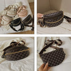 Riñonera Deportiva Mujer: Bolso Cintura Cuero Sintético con Estampado de Letras y Correa Ancha