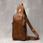Riñonera de Cuero Genuino Crazy Horse para Hombre - Bolso Bandolera Vintage Retro, Compatible con iPad 7.9 Pulgadas