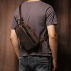 Riñonera de Cuero para Hombre - Bolso Bandolero Vintage de Piel Nobuk