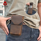 Riñonera Deportiva de Cuero Crazy Horse Vintage para Hombre - Pequeña Cartera para Teléfono