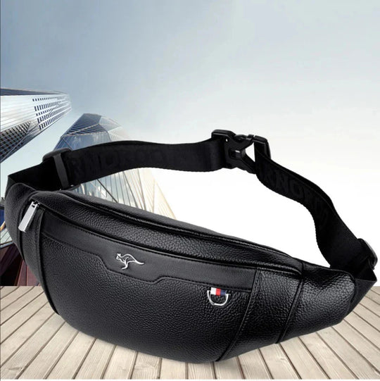 Riñonera de cuero multifuncional para hombre - Bolsa de cintura deportiva para viajes, running y trabajo