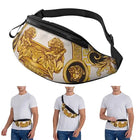 Riñonera Deportiva Cruzada con Medallón Barroco Dorado - Bolsa para Correr, Viajes y Uso Diario