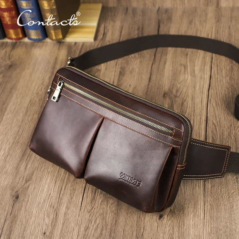 Riñonera Deportiva de Cuero Genuino para Hombre - Bolso Bandolera para iPad Mini 8,3"