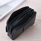 Riñonera Deportiva de Cuero Negro con 3 Compartimentos para Tarjetas