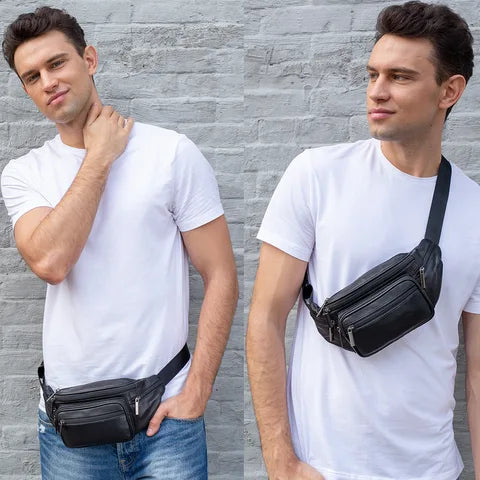 Riñonera Deportiva de Cuero Unisex - Bolso Pecho Grande para Viaje y Deporte