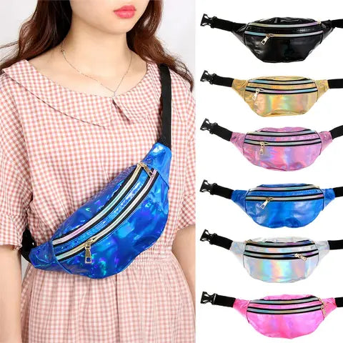 Riñonera Deportiva Brillante con Láser - Bolsa de Cintura para Mujer y Hombre