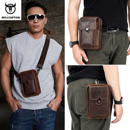 Riñonera de Cuero para Hombre - Bolso Multifuncional de Pecho, Hombro y Cintura