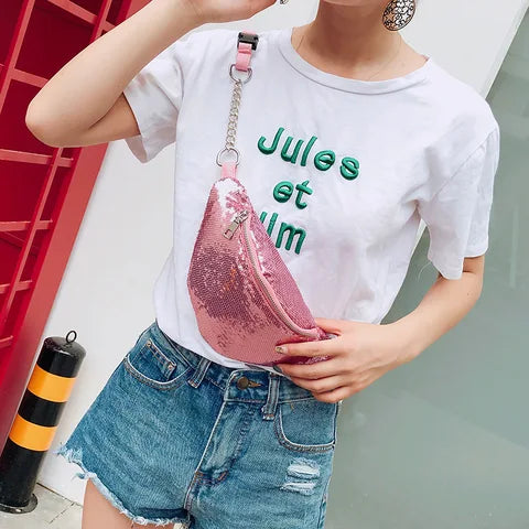 Riñonera Deportiva Mujer con Brillos - Bolsa de Cintura, Pecho y Hombro