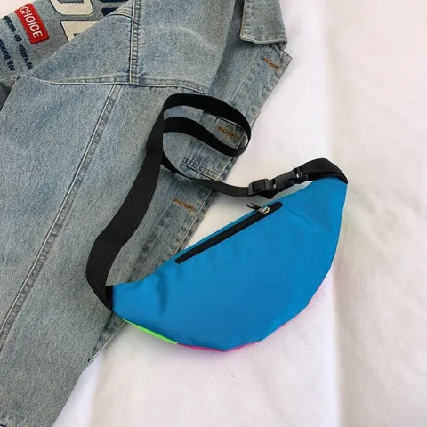 Riñonera Deportiva de Lona - Color Block, Forma Banana, Gran Capacidad