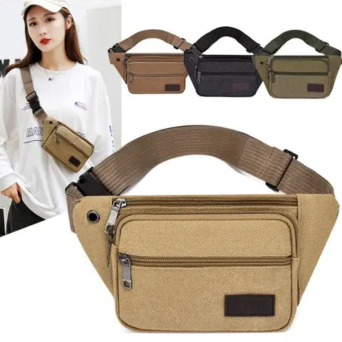 Riñonera Deportiva Hombre - Bolsa de Viaje de Lona con Múltiples Bolsillos