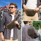 Riñonera de Viaje para Hombre de Cuero Genuino - Bolso Bandolera Crazy Horse para iPad Mini