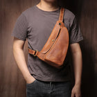 Riñonera de Viaje para Hombre de Cuero Genuino - Bolso Bandolera Vintage