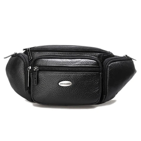 Riñonera Deportiva de Cuero Genuino Vintage con Múltiples Bolsillos