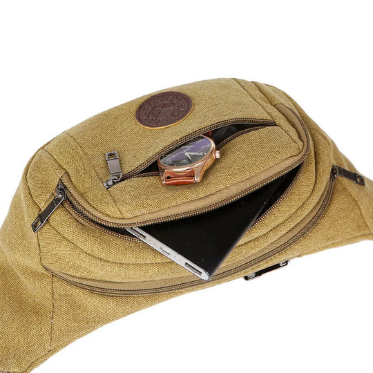 Riñonera de Lona para Hombre, Bolso Pechero Multifuncional Grande, Cartera de Negocios