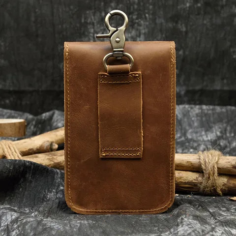 Riñonera Deportiva de Cuero Crazy Horse - Bolsa para Cintura con Funda para Teléfono