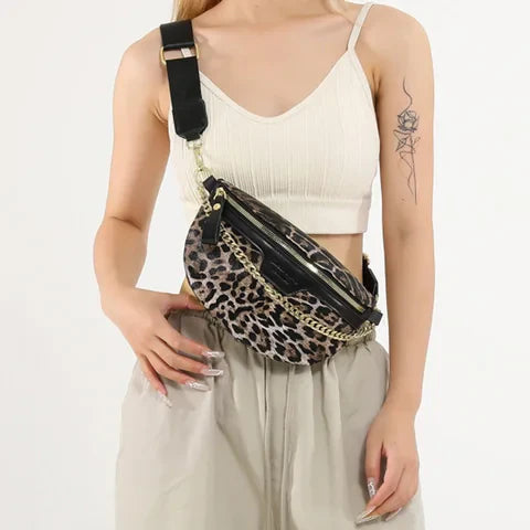 Riñonera Deportiva con Estampado Leopardo para Mujer - Bolsa de Cintura Poliéster