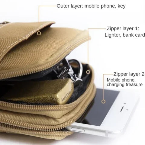 Riñonera Deportiva de Nylon Doble Capa para Hombre - Bolsa de Cintura para Teléfono, Camping y Caza