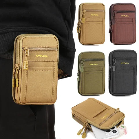 Riñonera Deportiva Hombre - Bolsa de Cintura de Lona Multibolsillos con Cremallera