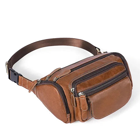 Riñonera Deportiva de Cuero Genuino 2025 para Hombre - Pequeña Bolsa de Pecho