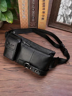 Riñonera Deportiva de Cuero Genuino para Hombre - Bolso Bandolera Ajustable