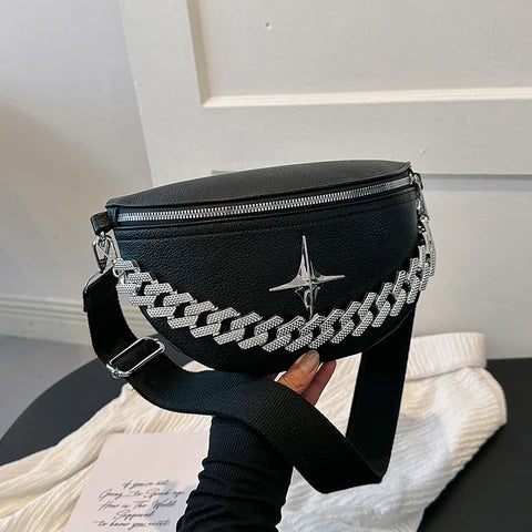 Riñonera Deportiva Mujer - Bolso Cintura Cuero con Cadena