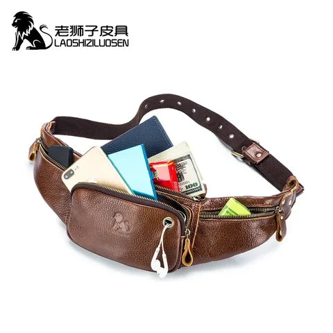Riñonera Deportiva de Cuero Genuino - Bolsa Pequeña para Hombre, Ideal para Viajes y Deporte