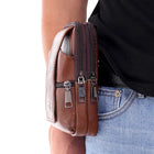Riñonera Deportiva de Cuero Marrón - Bolsa de Hombro Grande con Compartimentos