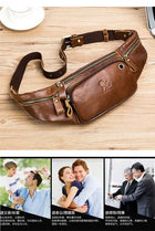 Riñonera Deportiva de Cuero Genuino para Hombre - Bolsa Pechera Casual para Conductor y Uso Diario