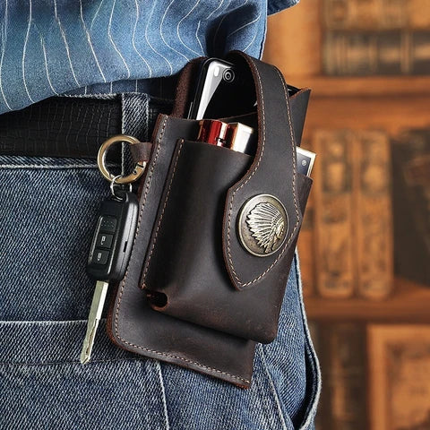Riñonera Deportiva Hombre Cuero - Bolsa Táctica Retro para Móvil