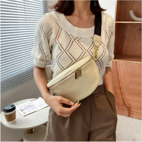 Riñonera Mujer Vintage de Piel Genuina - Bolso Bandolera Ancha y Elegante