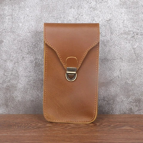 Riñonera Deportiva de Cuero Genuino para Hombre - Bolsa de Cintura con Clip para Móvil