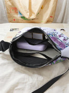 Riñonera Deportiva Ajustable con Estampado Floral Púrpura - Bolsa de Cintura para Correr