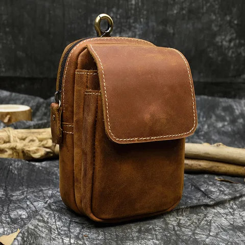 Riñonera Deportiva de Cuero Genuino Vintage con Hebilla Metálica