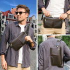 Riñonera Deportiva de Cuero Genuino para Hombre - Bolso Bandolera para iPad Mini 8,3