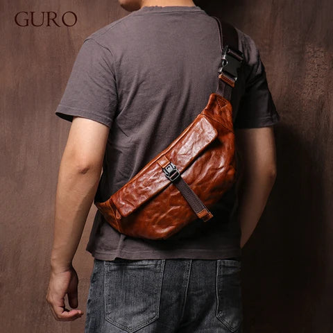 Riñonera Deportiva de Cuero Genuino Vintage GURO - Multifuncional Bandolera y Cinturón