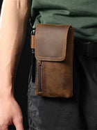 Riñonera Deportiva de Cuero Retro con Múltiples Bolsillos y Funda para Móvil