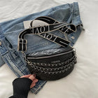 Riñonera Deportiva Mujer con Bordado y Cadena - Bolsa de Cintura Elegante