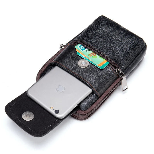 Riñonera de Cuero Vintage para Hombre - Bolso de Piel de Vestir Mini