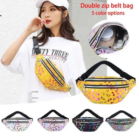 Riñonera Deportiva Colorida con Doble Cremallera - Bolsa de Cintura para Festivales y Uso Diario