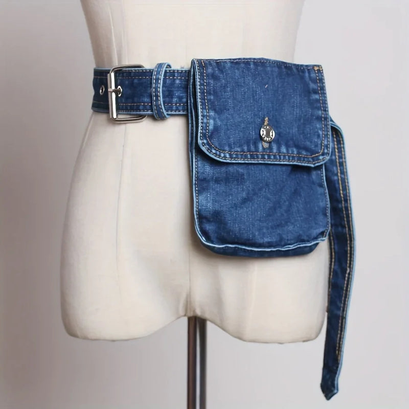 Riñonera de Mezclilla para Mujer con Hebilla Metálica - Cinturón Decorativo Casual