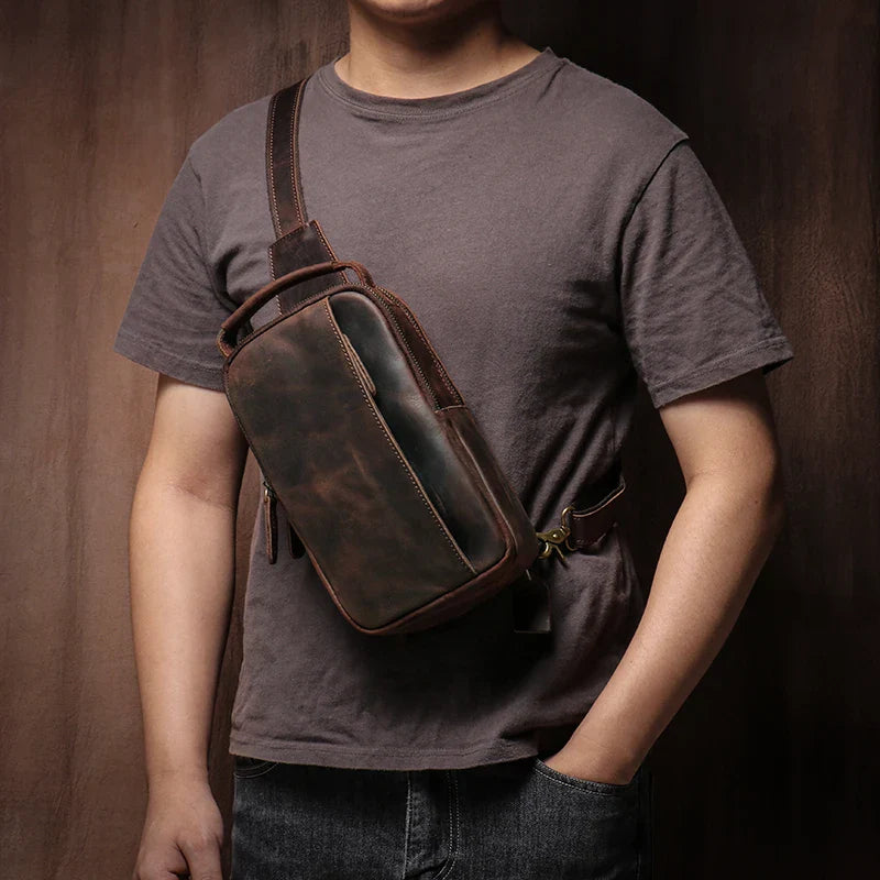 Riñonera de Cuero Vintage para Hombre - Bolso de Piel de Vestir Elegante