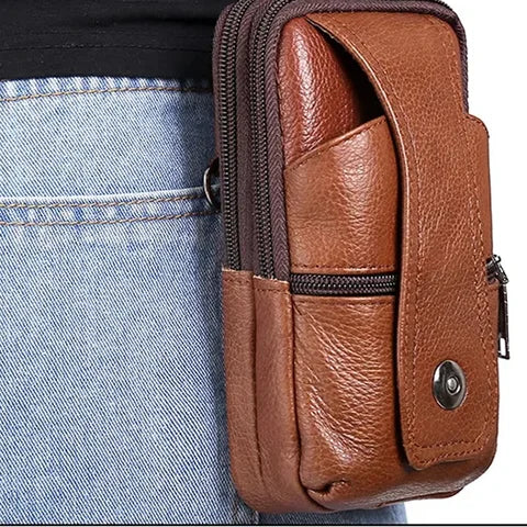 Riñonera Deportiva Grande de Cuero Marrón - Bolsa Multifuncional de Hombro y Cintura