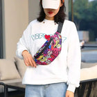 Riñonera Deportiva Impermeable con Estampado Floral - Bolsa de Cintura Grande y Portátil para Viajes y Deporte