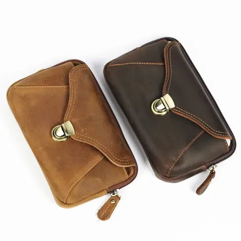 Riñonera Deportiva de Cuero Genuino Vintage - Bolsa de Cadera para Teléfono
